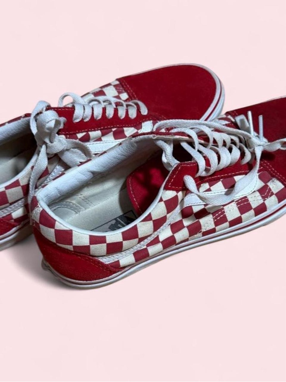 Vans Old Skool red & cream checkerboard sneakers ❤️♟️ - Picture 4 of 5